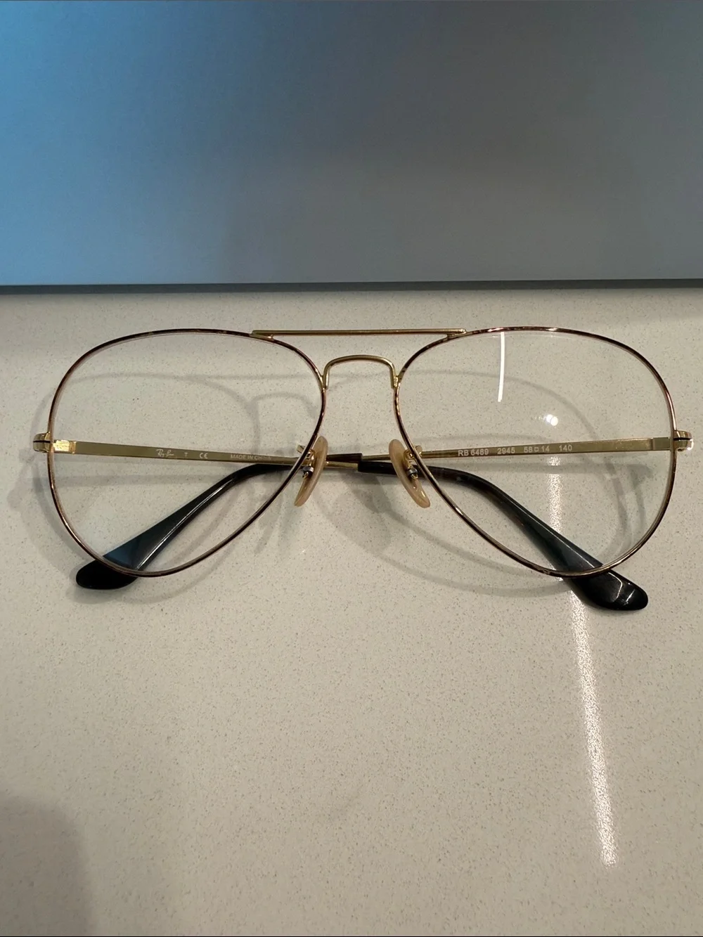 Ray-Ban Oversized Aviator Glasses / Frames Gold Tortoise RB6489 Net-A-Porter